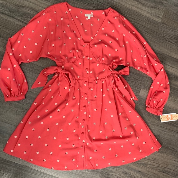 NWT Gianni Bini Peach Floral Long Sleeve Dress - Picture 2 of 7